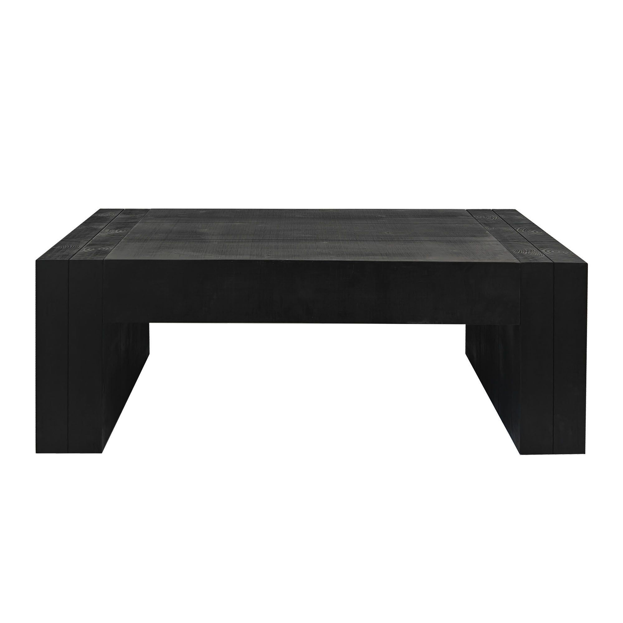 Modern Solid Black Waterfall Engineered Wood Coffee Table - Minimalist Rectangular Center Table for Living Room, Industrial Style