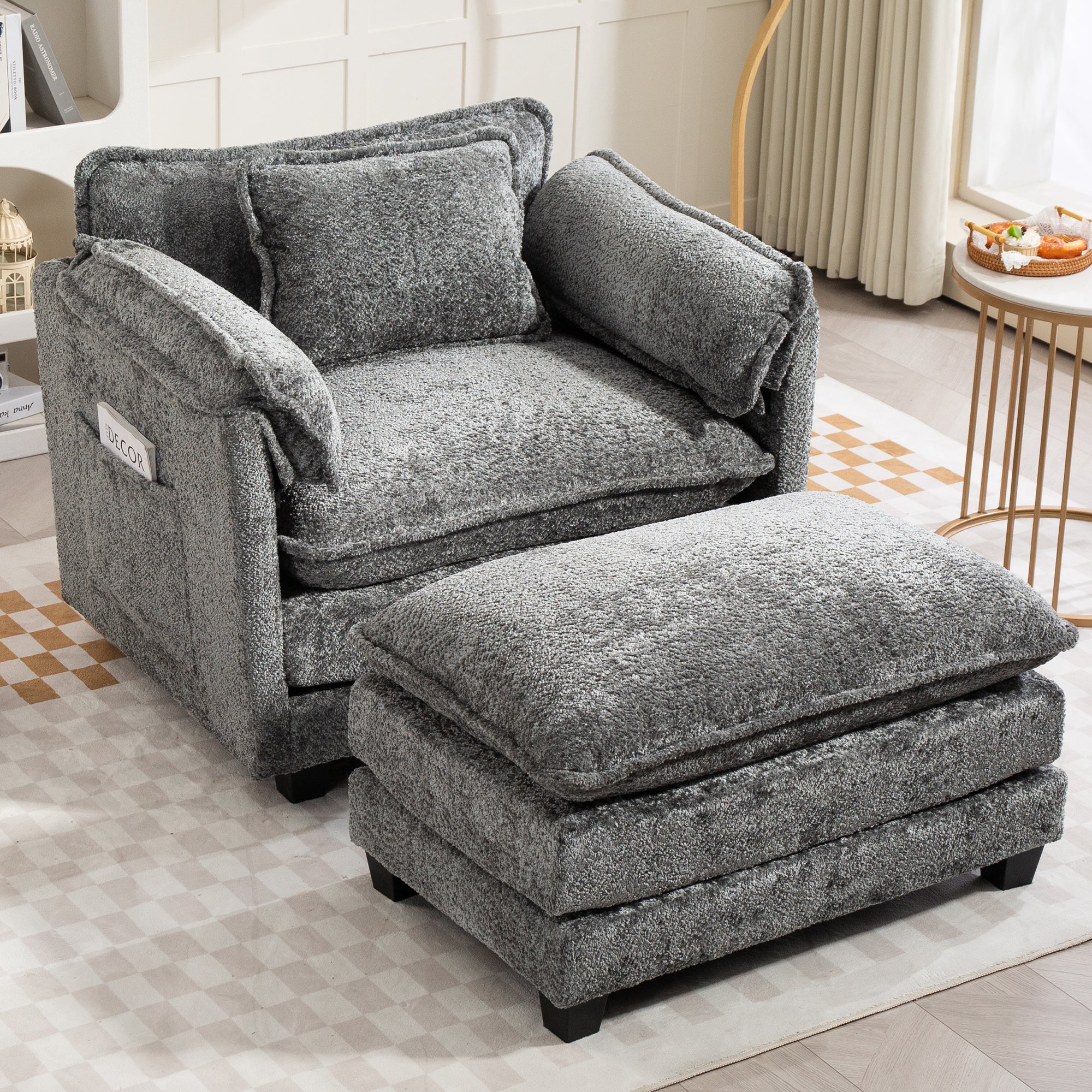 55.32*39.76' Oversized Sofa Indoor,Portable ottoman,Boucle Single Sofa Bed with Wider seat,Double deep cushion,Strong wrapping of thick armrests for Living Room,Bedroom.3 Colors.