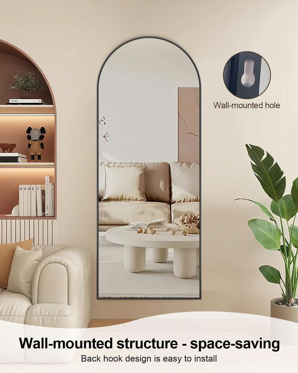 58x19 Inch Arched Floor Standing Full Length Mirror Black-3