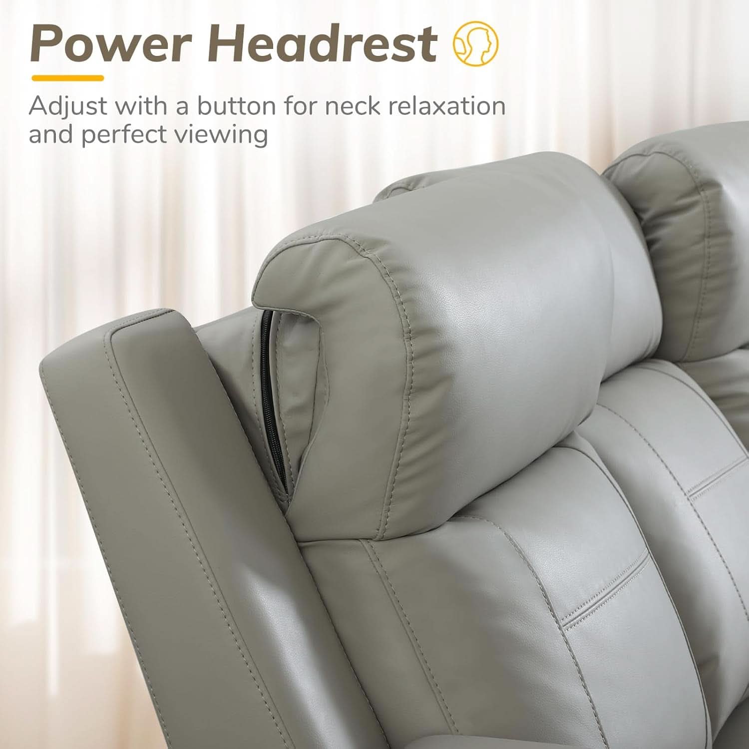 Power Recliner Sofa With Adjustable Headrest USB Charging-3
