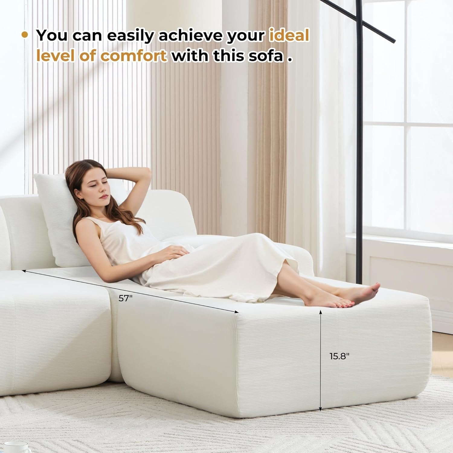 160 Inch White Corduroy Modular Sectional Sofa Set-4