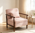 Light Pink Mid Century Modern Accent Chair with Wood Frame