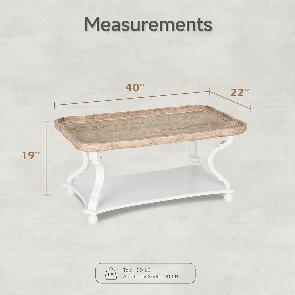 Handcrafted Farmhouse Natural Tray Top Coffee Table