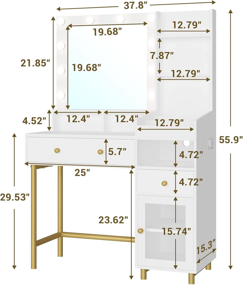 White Makeup Vanity Desk With Integrated Illumination-1
