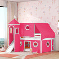 Full Size Loft Bed with Slide Pink Tent and Tower