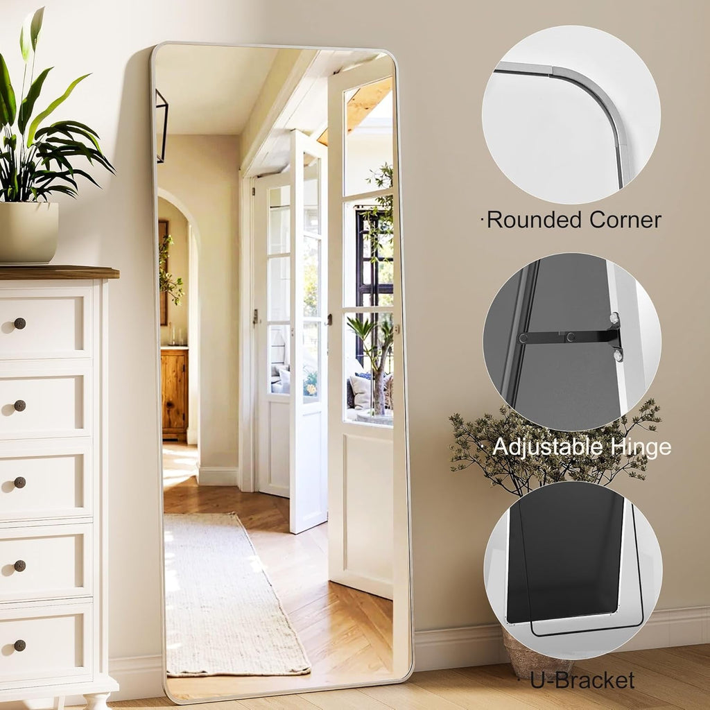 Silver Aluminum-Framed Full-Length Floor Mirror 56x21 Inches-3