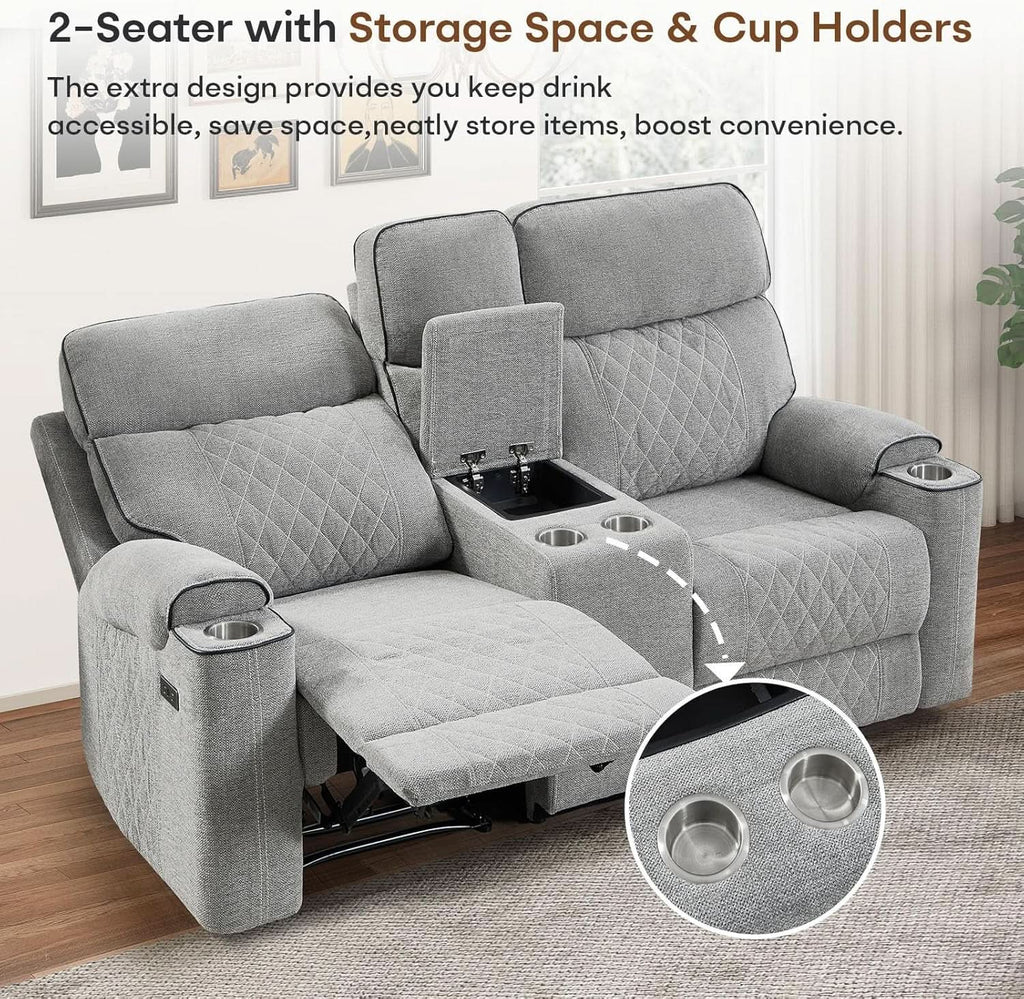Light Grey Power Recliner Contemporary Sofa Collection-4