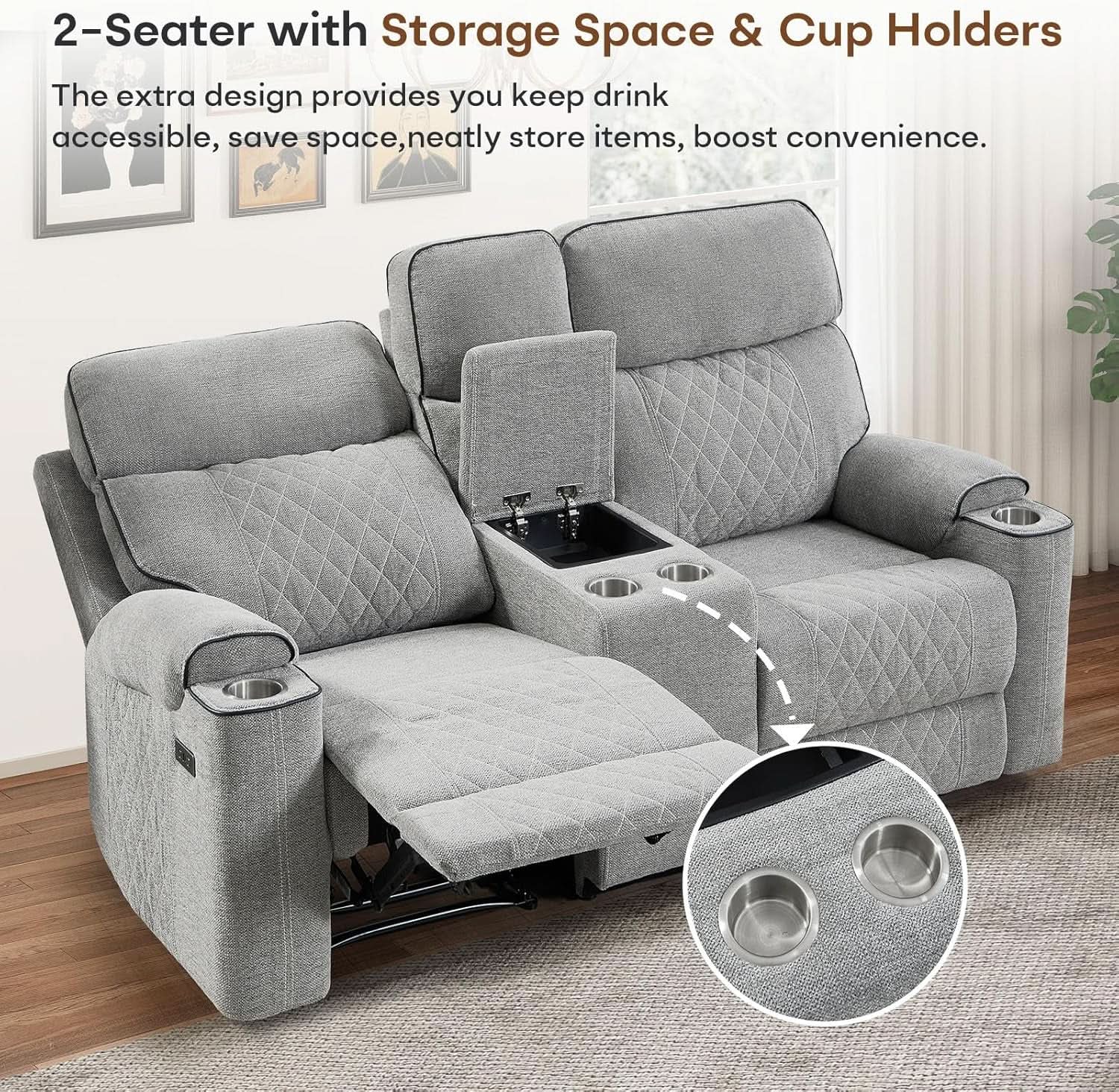 Light Grey Power Recliner Contemporary Sofa Collection-4