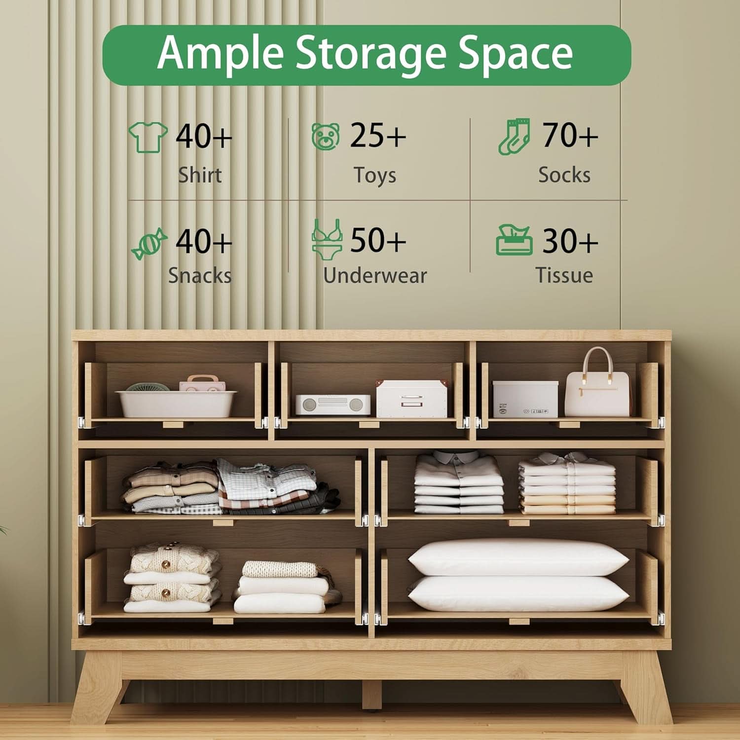 Natural Oak Fluted Textured Dresser 48 Inch Width Measurement