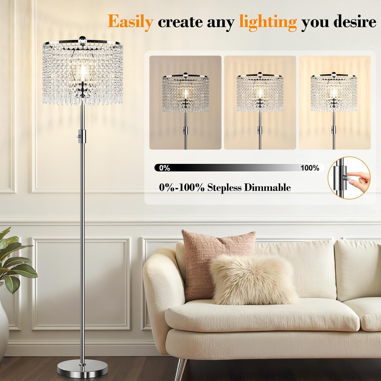 Premium Ultra Crystal Silver Dimmable Floor Lamp LED 1000LM-2