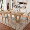 7 Piece Extendable Dining Table Set, Farmhouse Extendable Table with 18' Move Leaf, 78' Rustic Wooden Kitchen Table and 6 piece Upholstered Chairs, Expanding Dining Room Table Set, Natural + Beige