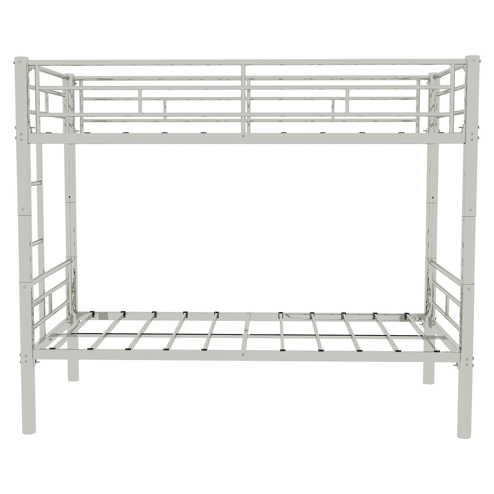 Twin Over Twin Metal Bunk Bed for Kids Boys Girls, Convertible Bedframe with Ladders & Guardrail, Silver Metal Structure