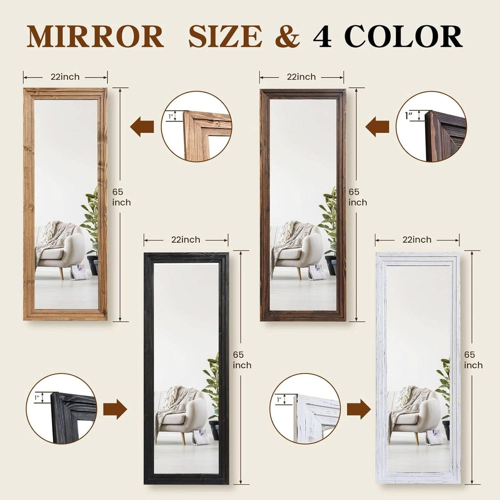 65Inch Full Length Floor Mirror Brown Solid Wood Frame-1