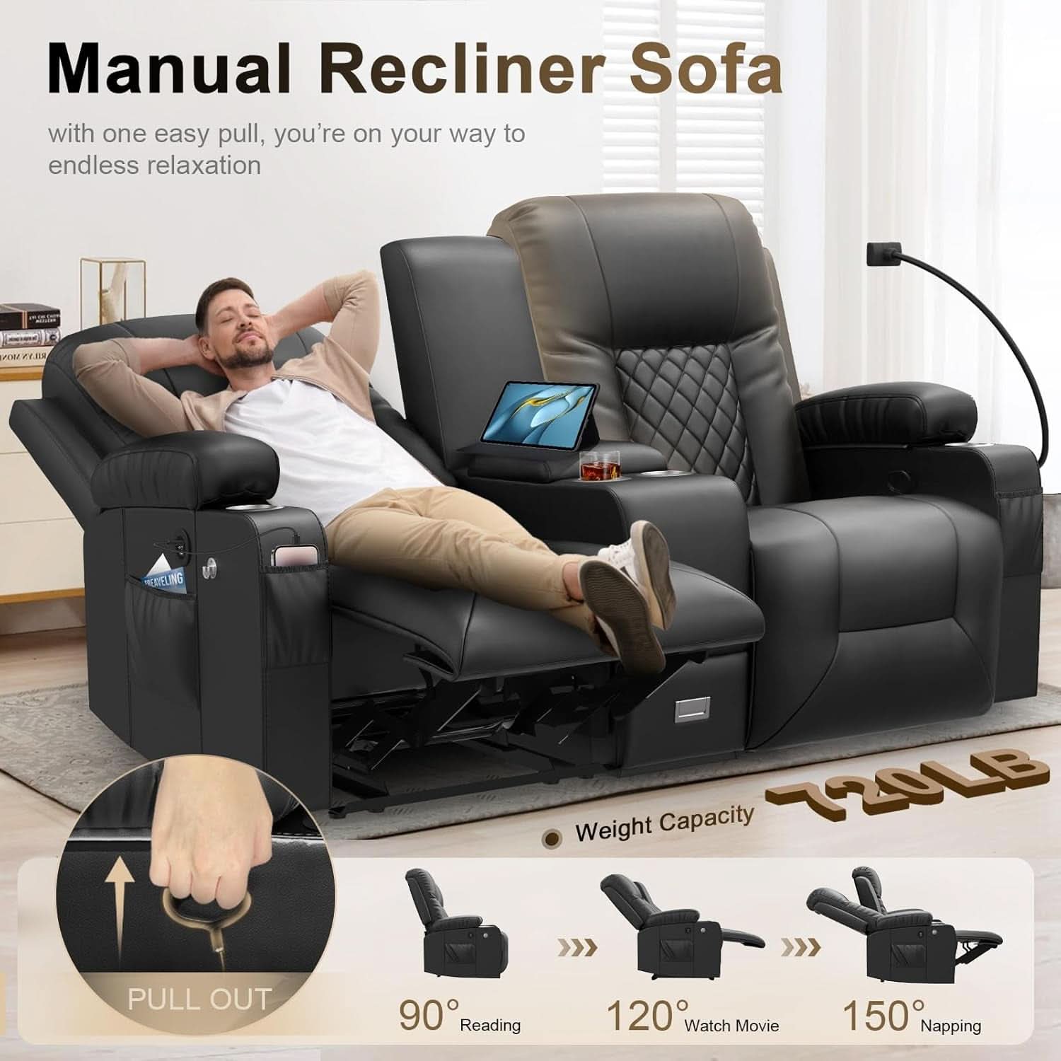 Living Room Furniture Set Loveseat Recliner And 2 Piece Massage Recliner Chairs-3