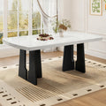 63' Modern Faux Marble Dining Table - Black/White Marble Top with Sturdy Geometric Legs, Stylish Kitchen & Dining Room Table for Home, Apartment, Office, Easy to Assemble, White+Black