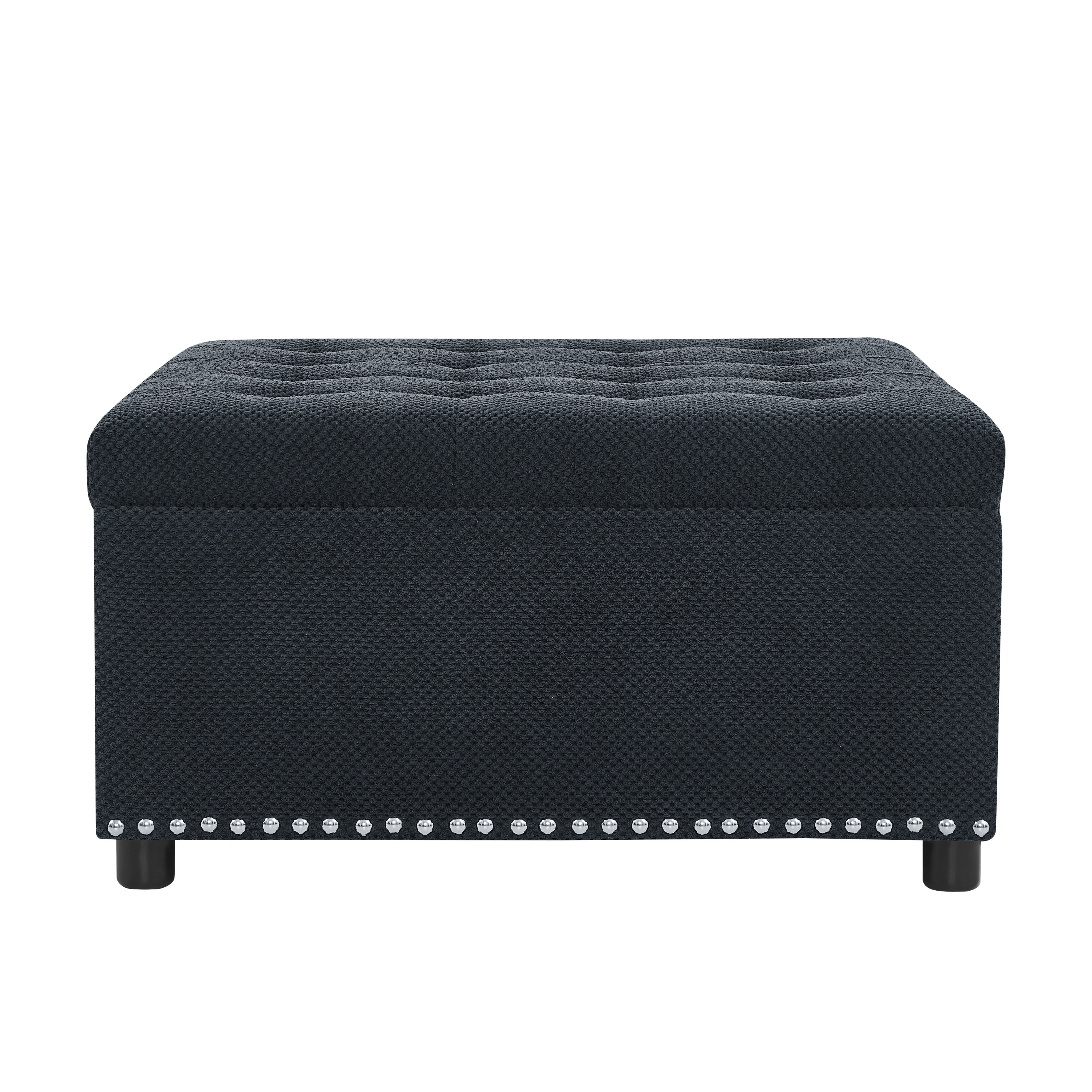 Tufted Storage Ottoman with Nailhead Trim, Square Upholstered Footstool, Fabric and Wood Coffee Table for Living Room, Bedroom, Small Space Furniture