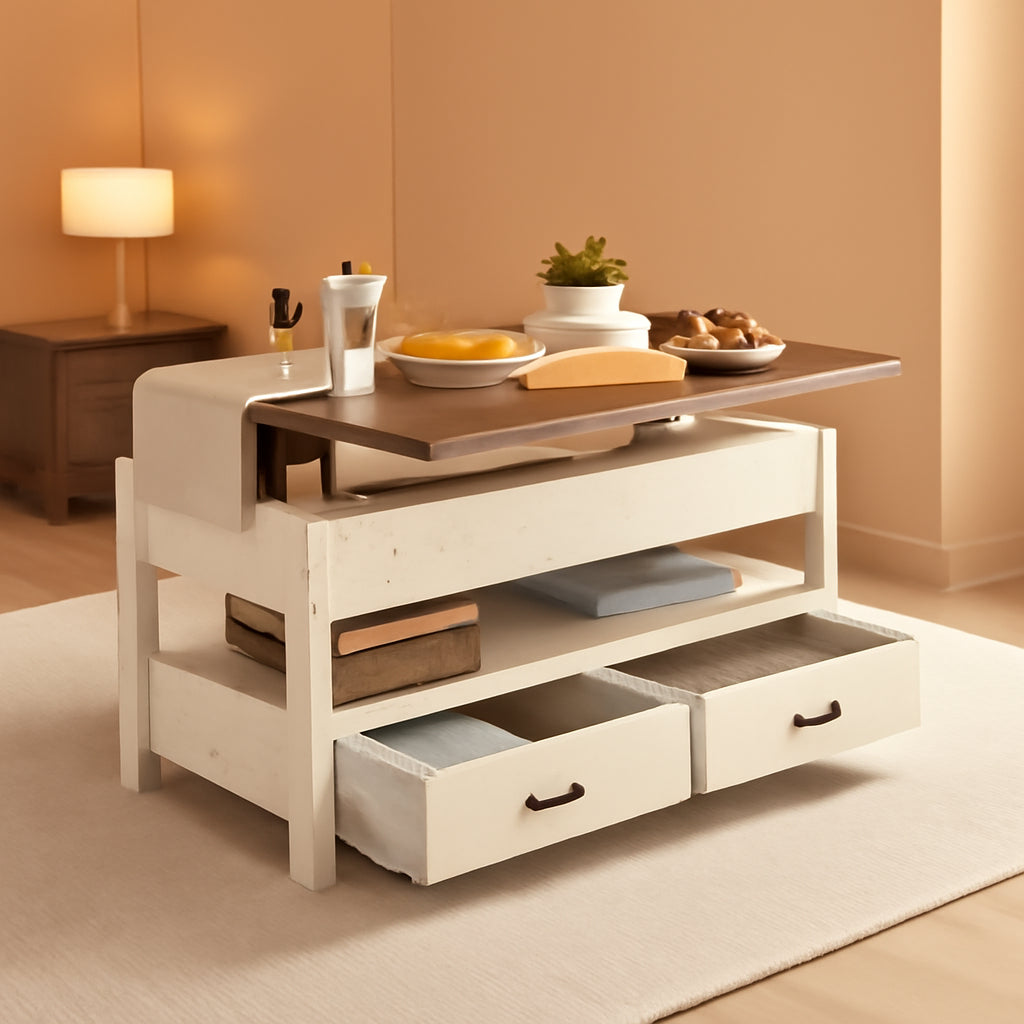 Two Tone Lift Top Coffee Table Concealed Compartments