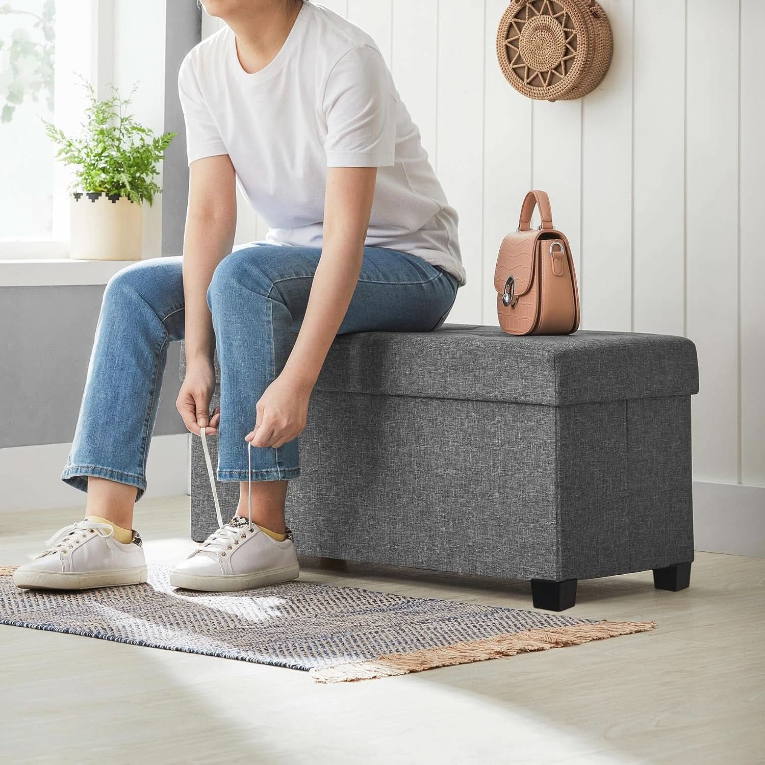 Slate Gray Storage Ottoman Bench 15x30x15.2 Inches-4