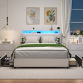 Ergonomic Headboard, Platform Bed Frame Queen Size with Outlets
