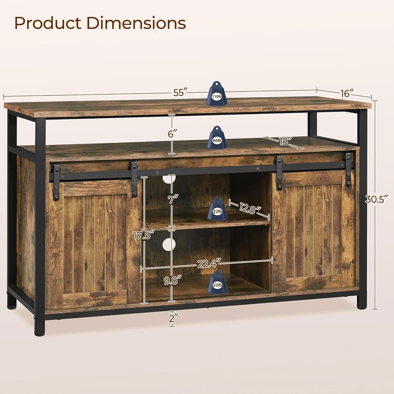 Rustic Brown 65 Inch TV Stand With Sliding Barn Doors
