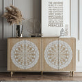 Light Oak Vintage Mandala Carved Oak Grain Accent Cabinet