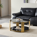 Modern Coffee Table, Double-Layer Tempered Black Glass & Gold Stainless Steel Frame
