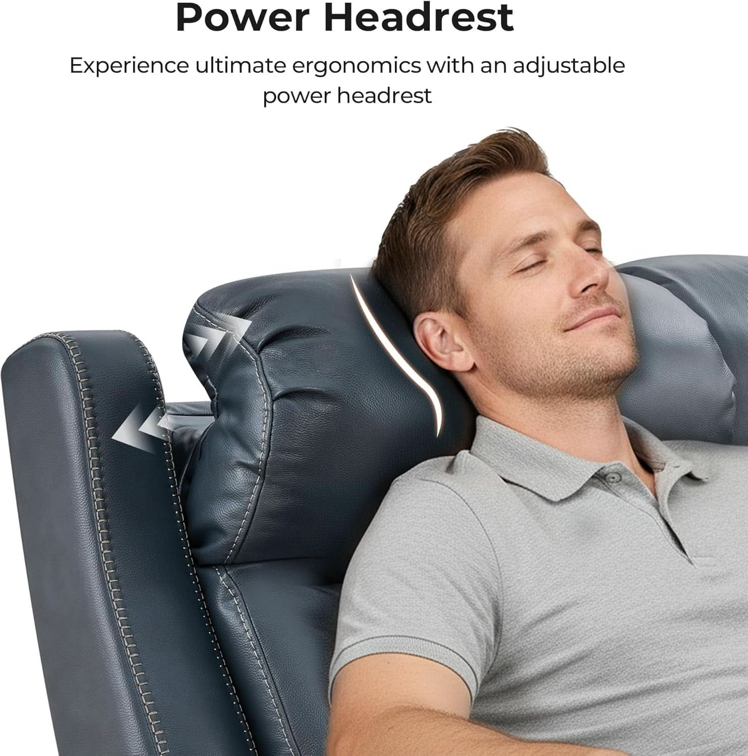 Genuine Navy Leather Adjustable Dual Motor Power Recliner-4
