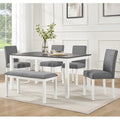 6-Piece Dining Table Set with Bench and Chairs, Dining Table Set for 6 with Bench, Wooden Dining Table Set for Kitchen, Dining Room, Grey & White Two Tone