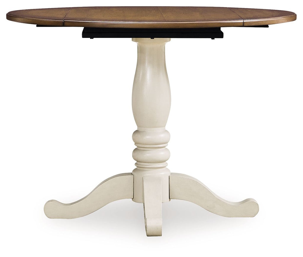 Wirloni - Round Dining Room Drop Leaf Table - Antique White / Brown-1