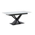 Modern Dining Table with White Marble MDF Veneer Paper Tabletop and Geometric X-Frame Metal Spray-Painted Legs, Sturdy Metal Base for Contemporary Kitchen or Dining Room (White Marble, 1 Table)