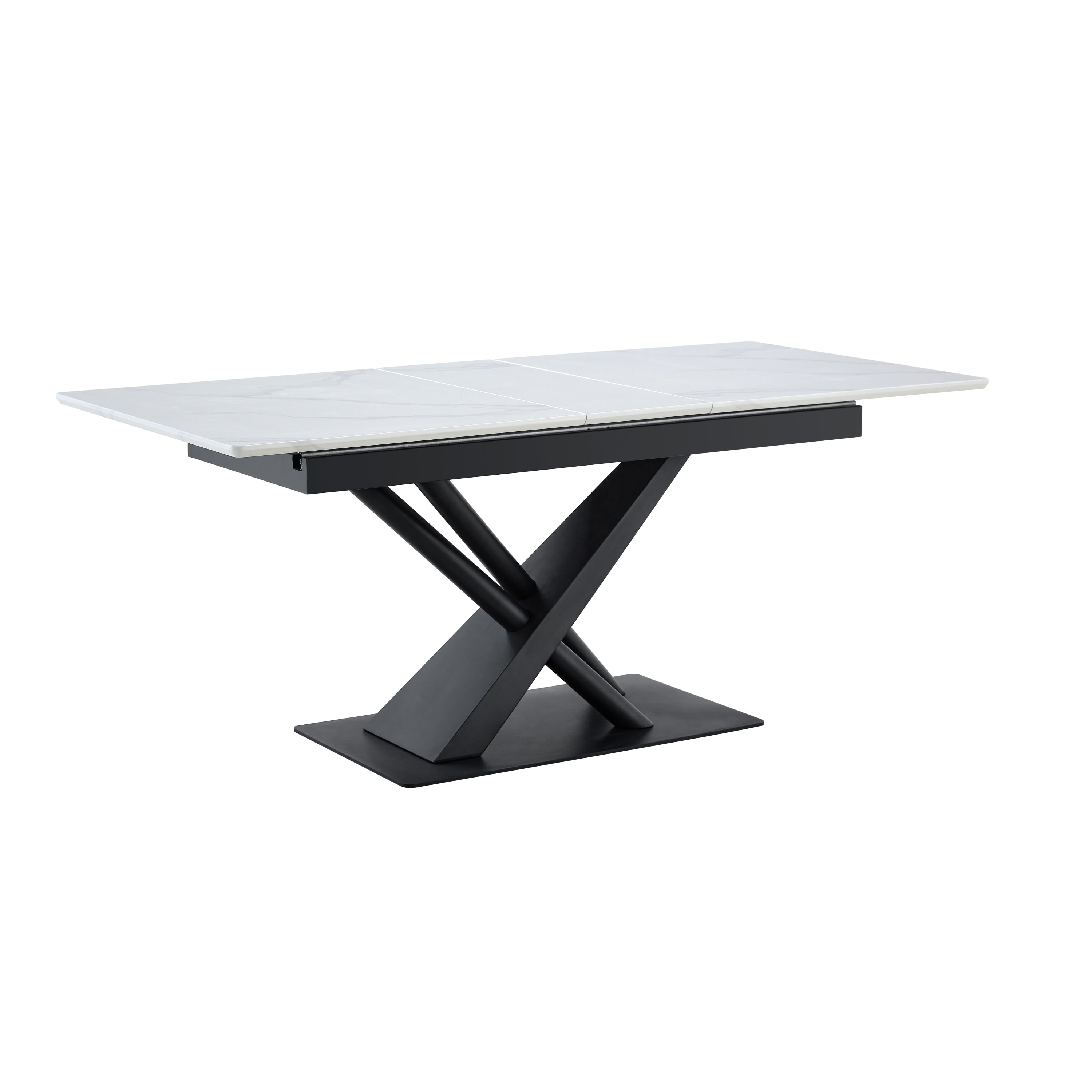 Modern Dining Table with White Marble MDF Veneer Paper Tabletop and Geometric X-Frame Metal Spray-Painted Legs, Sturdy Metal Base for Contemporary Kitchen or Dining Room (White Marble, 1 Table)