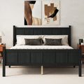 Queen Size Flat Panel Bed with Headboard & Footboard, Minimalist Modern Platform Bed with Wood Grain Finish, Shaker and Farmhouse Style Design, Sleek and Functional Bedroom Furniture,Black