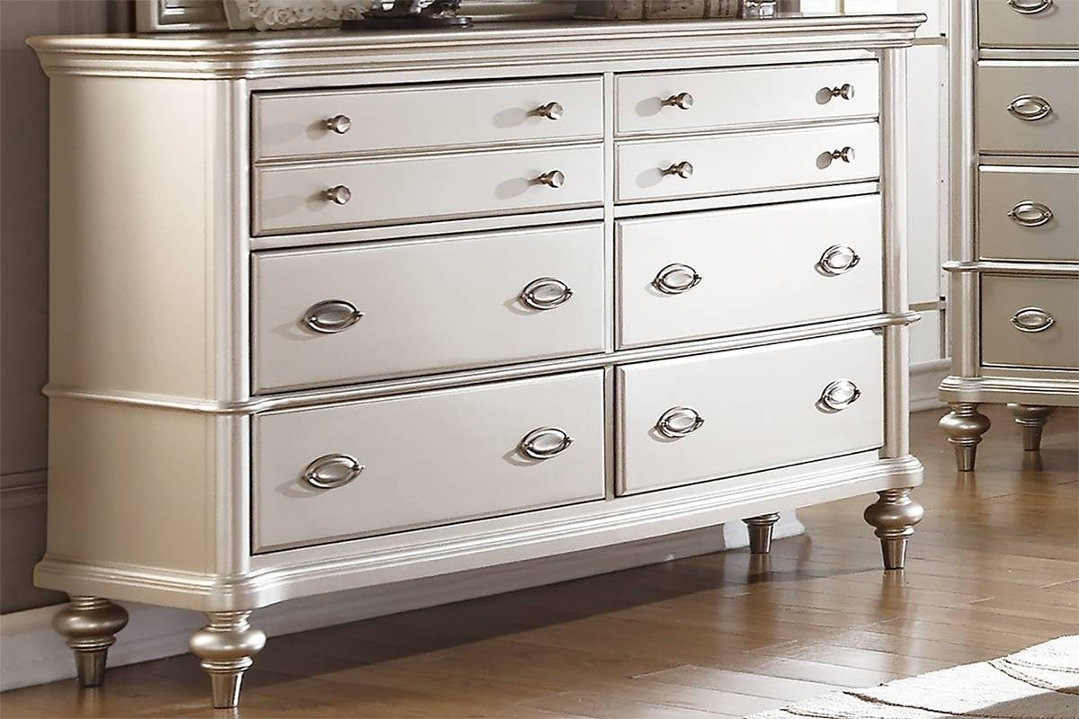 Classic Bedroom Elegant Dresser Only Antique Silver Storage Drawers 1pc Dresser Plywood Furniture