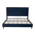 Peyton Upholstered King Bed with 54' High Headboard and Nailhead Trim Wingback in Blue Velvet, No Box Spring Needed