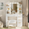 Vanity Desk and Cushioned Stool Set with Charging Station