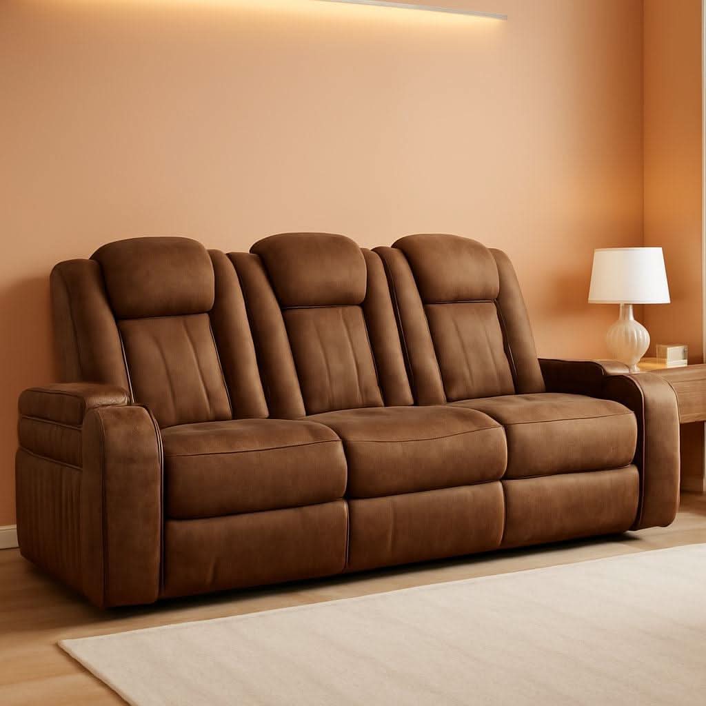 Light Brown Premium Faux Leather Power Recliner Sofa-0