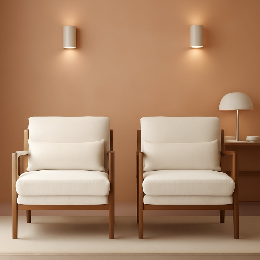 Cream Corduroy Upholstered Mid Century Accent Chairs