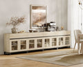 Natural Oak Contemporary Sideboard With Glass Doors-0