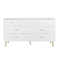 Seven Drawers Large Chest of Drawer Cabinet with Golden Handle and Golden Legs White Color