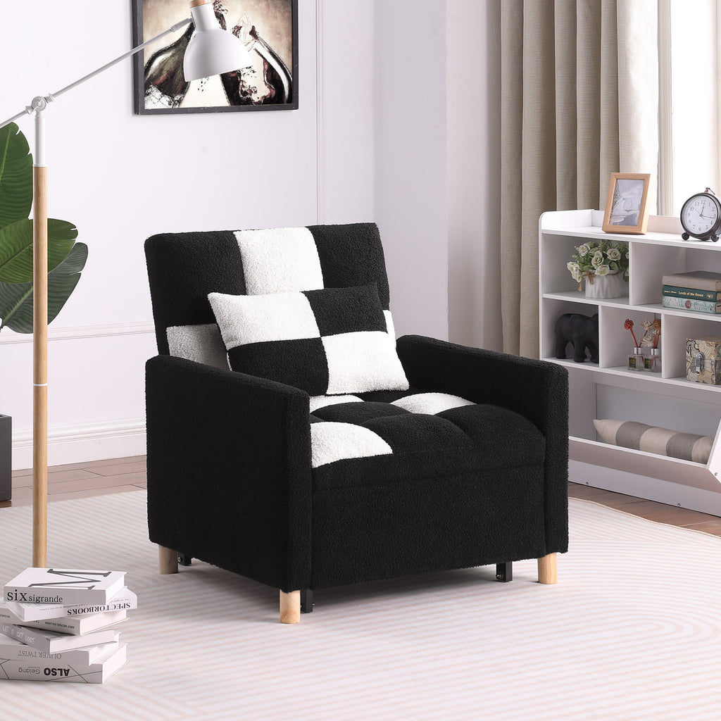 Convertible Sleeper Sofa Chair Bed, Adjustable Chair with Pillow, Multi-Functional Sleeper Chair with Soft Teddy Fabric for Living Room, Dorm, Apartment, Bedroom or Office