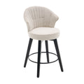 008-Wing Back Swivel Bar Stools Set of 2 - 25' Counter Height Adjustable Stools with Solid Wood Legs & Chenille Upholstery, Leveling Feet for Kitchen Island, Home Pub or Dining Room, White