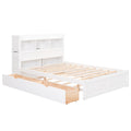 White Full Size Storage Platform Bed with Pull Out Shelves, Twin Trundle and 2 Drawers, Solid Wood+MDF
