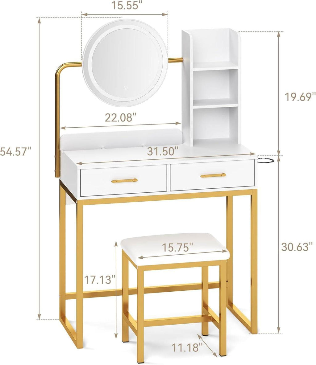 White Gold Vanity Console Table With Illuminated Mirror-2
