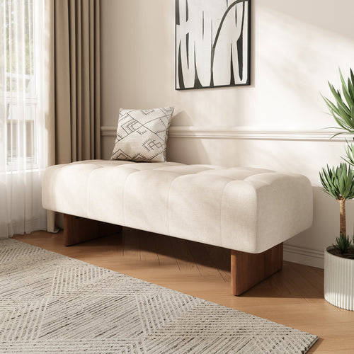Beige Linen Tufted Ottoman