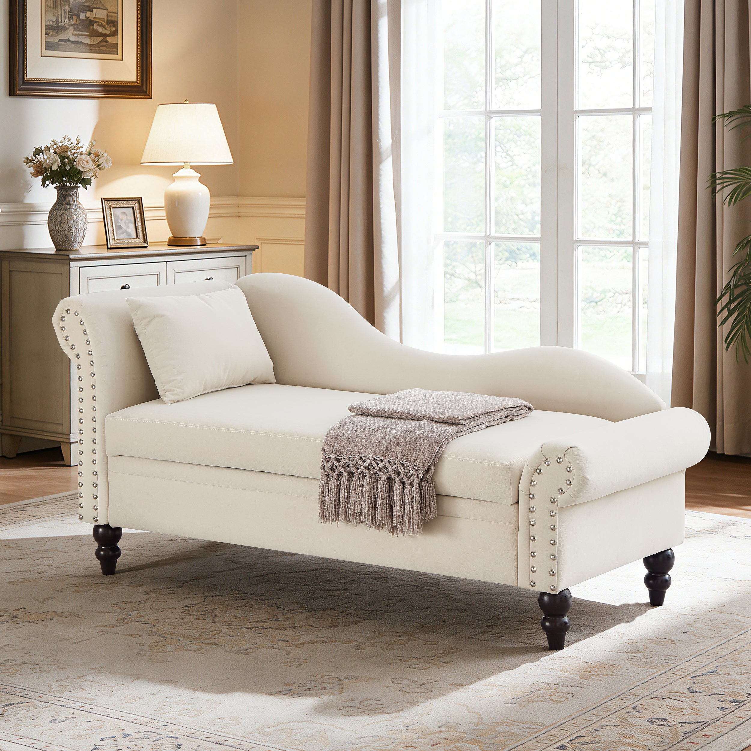 Beige Modern Velvet Chaise Lounge