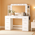 Makeup Vanity Desk White Illuminated Mirror Shelves-0