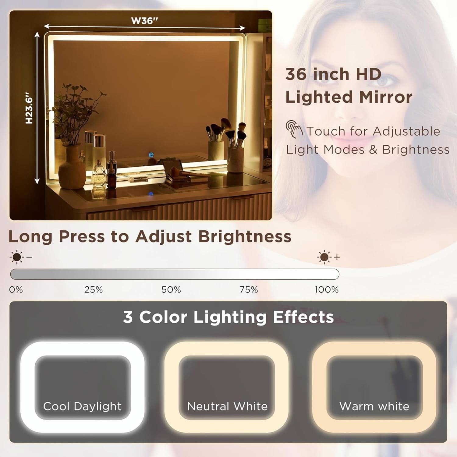 White Forty Eight nch Vanity Desk With LED Illuminated Mirror-2