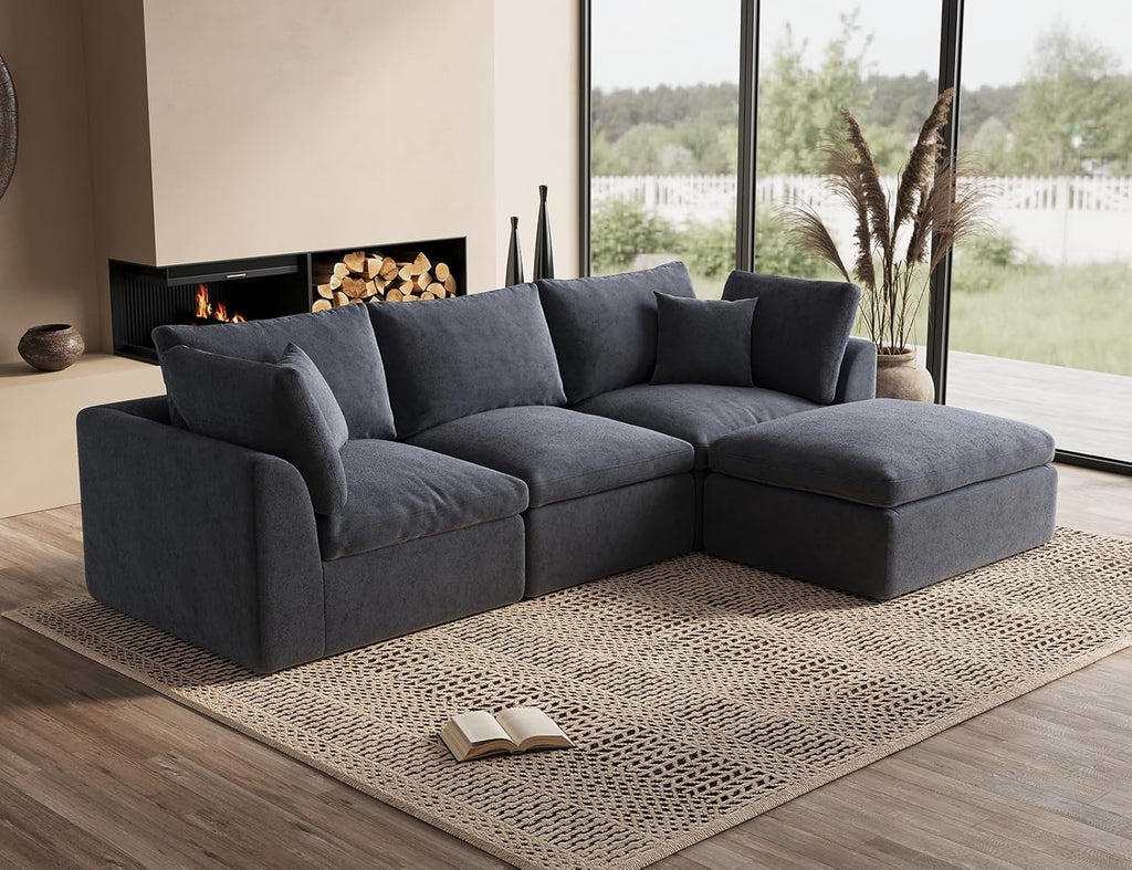 110 Inch Cloud Convertible Sectional Sofa Grey Fabric-0