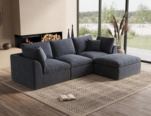 110 Inch Cloud Convertible Sectional Sofa Grey Fabric-0