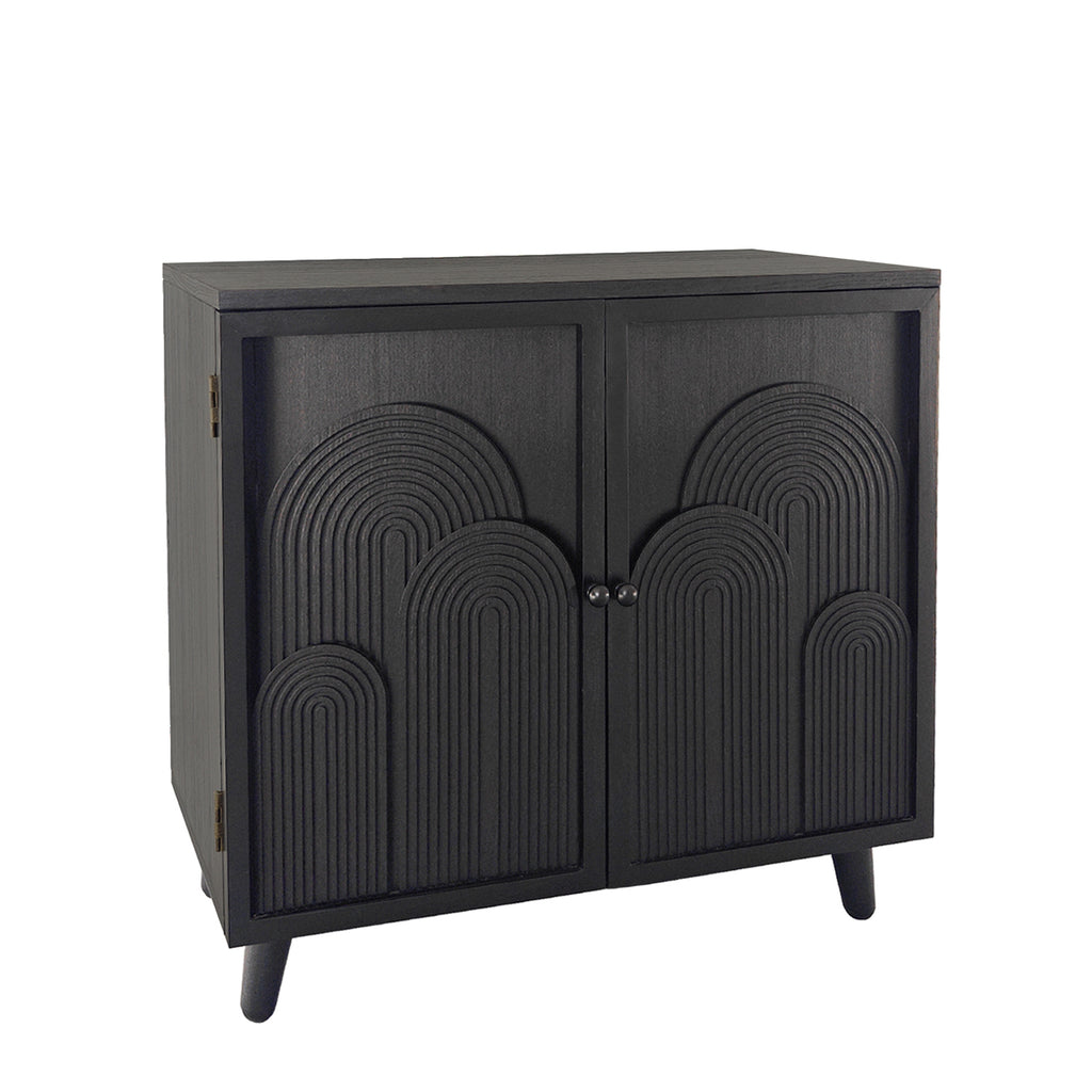 31' Black 2-Door Accent Cabinet with Embossed Rainbow Pattern, Mid-Century Modern Engineered Wood Storage Cabinet with Adjustable Shelf, 31' x 15' x 29.7'